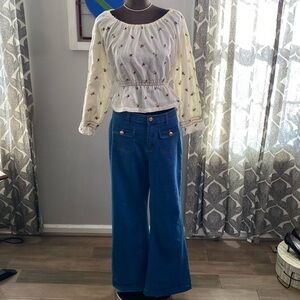 Jason Wu stretch denim high waisted wide leg jeans